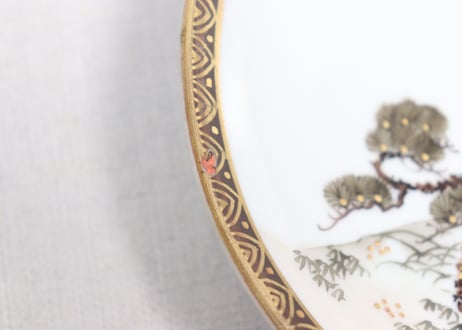 明治前期九谷焼色絵松鶴図通り物5寸皿①
