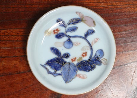 江戸中期色絵茄子図小皿　5客組