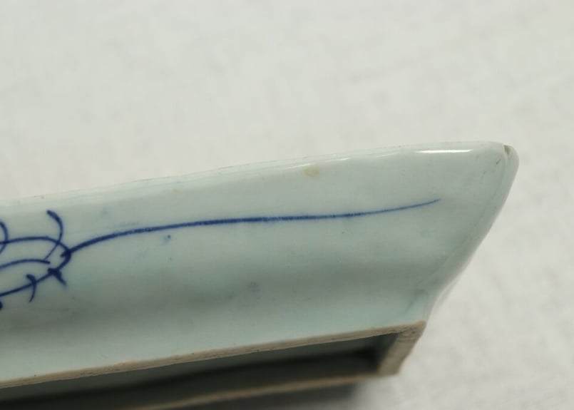 切込焼　染付笹図鮎皿　19世紀　仙台藩　染付　長皿　丸紋　丸文　切込　東北 切込焼染付笹図鮎皿19世紀仙台藩染付長皿丸紋丸文切込東北