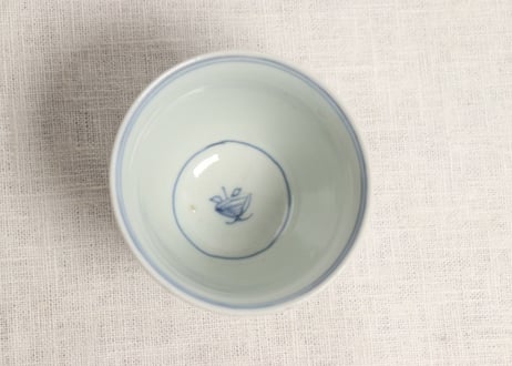 江戸後期染付芭蕉図広東型猪口 高台ホツ