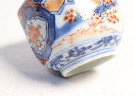 明治前期色絵四方に椿と萩図入隅角向付 柄流れ
