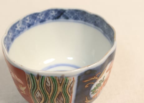 明治前期色絵松鶴と屋敷図向付 窯傷