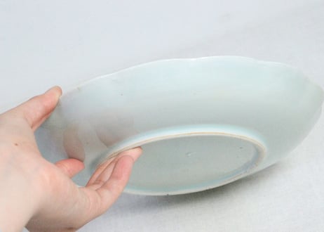 江戸幕末染付芦に鷺図7寸皿①　少甘手,かたつき