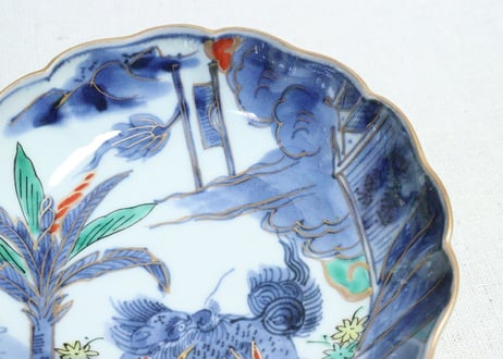 江戸後期色絵芭蕉と麒麟図なます皿　5客組