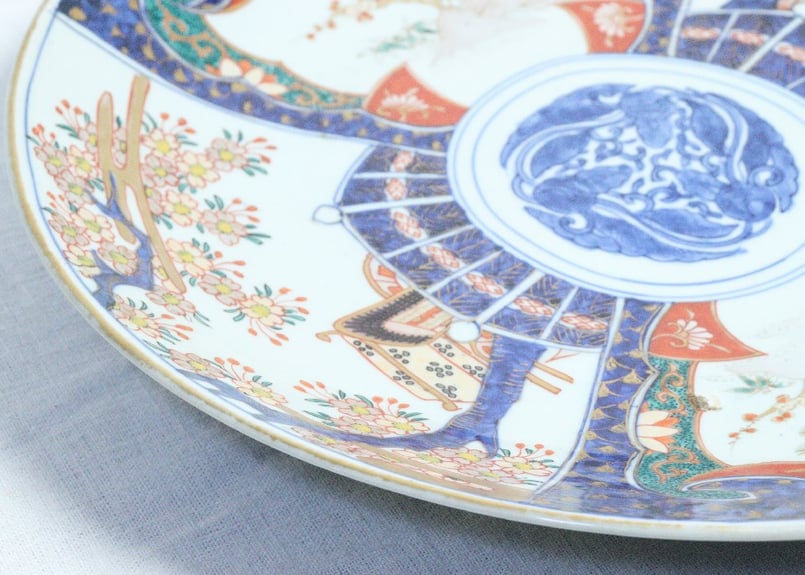 明治前期色絵桜と御所車図尺3寸尺皿 | 吉祥寺PukuPuku