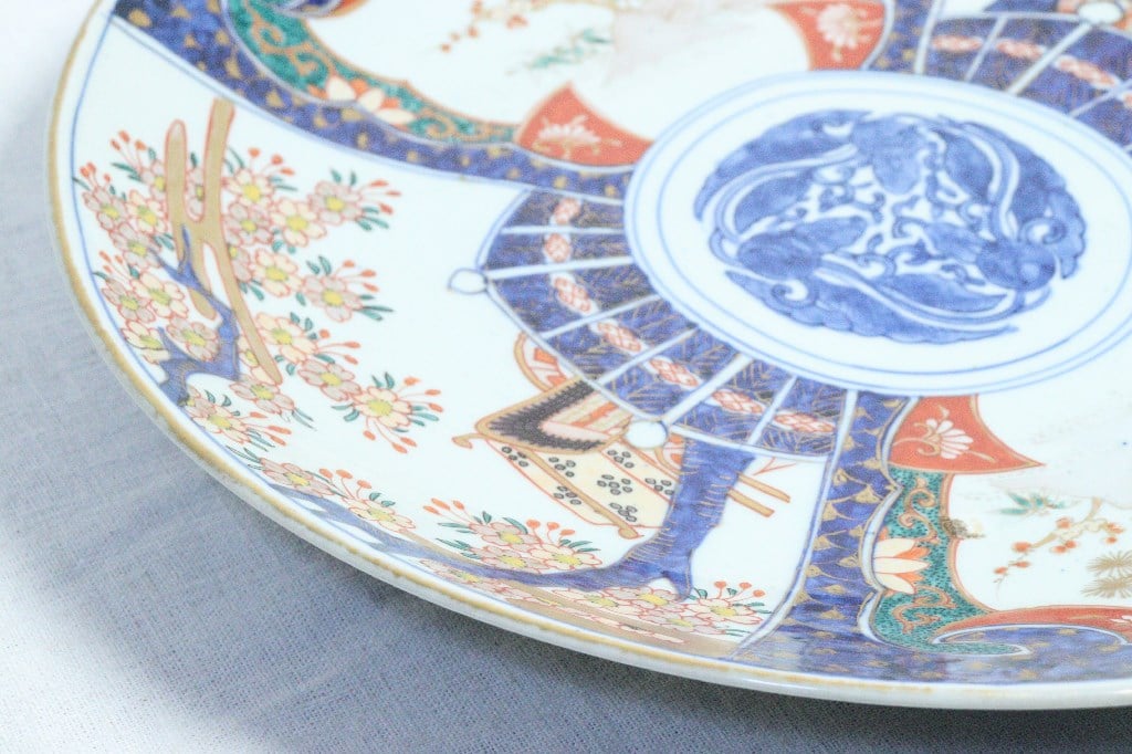 明治前期色絵桜と御所車図尺3寸尺皿 | 吉祥寺PukuPuku