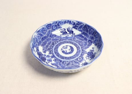 明治前期紙刷唐子と桜に菊図なます皿