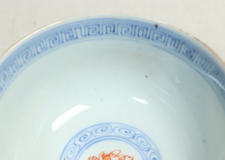 明治前期色絵瓢箪に蝶と花鳥図飯茶碗①