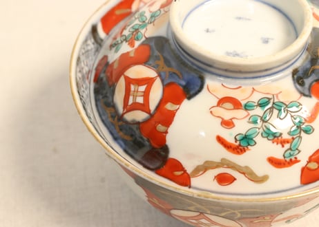 明治前期色絵萩と七宝文図飯茶碗②小ニュウ