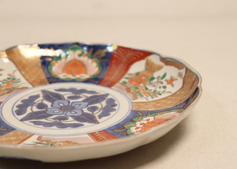 明治前期色絵六方に牡丹図7寸皿②ノミホツ,ムシクイ