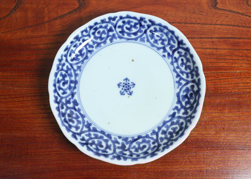 江戸中期 染付唐子瑞小皿5枚仕立箱付直径11.3㎝ 東