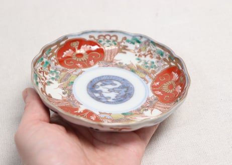 明治前期色絵松竹梅に鶴亀図通り物小皿