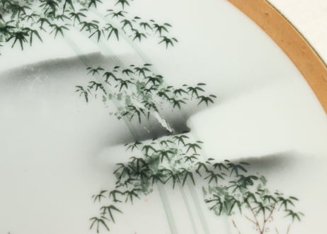 昭和戦前色絵プリント菊と竹林図6寸皿