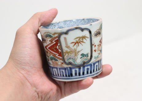 江戸後期色絵窓絵と松竹梅図猪口 ノミホツ