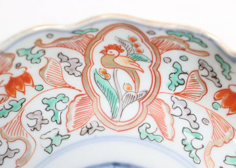明治前期色絵鳥と牡丹図通り物なます皿②高台ホツ