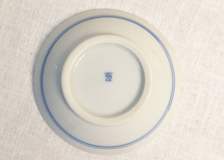 明治前期染付生け花図小皿 濃いめ