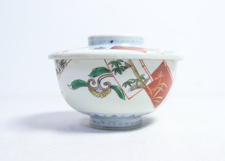 明治前期色絵麒麟に花鳥図蒸茶碗  フリモノ