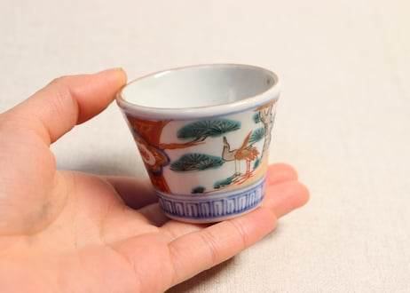 明治前期色絵松鶴図小猪口