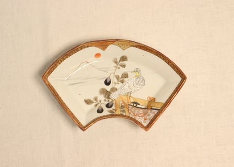 江戸時代末期～明治時代　江戸前期　古九谷写し　色絵　扇面形　松竹梅に鳥の図　皿 雛屏風 松竹梅に花鳥画 江戸中期 六曲一双 | 古美術ささき