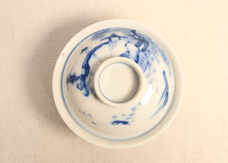 大正～昭和戦前染付山水図蓋茶碗