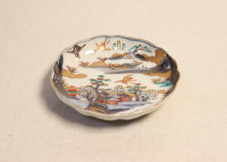 明治前期色絵山水図通り物小皿