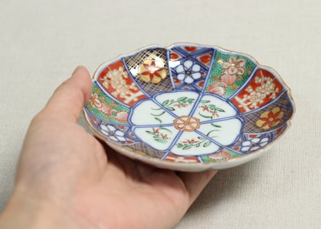 明治前期大聖寺焼色絵十二方花図小皿　5客組