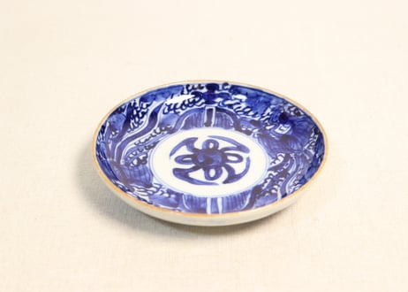 明治前期ベロ藍鳳凰図通り物小皿