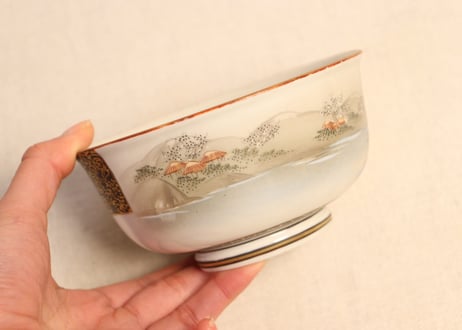 明治前期九谷焼色絵家風景図通り物蒸茶碗