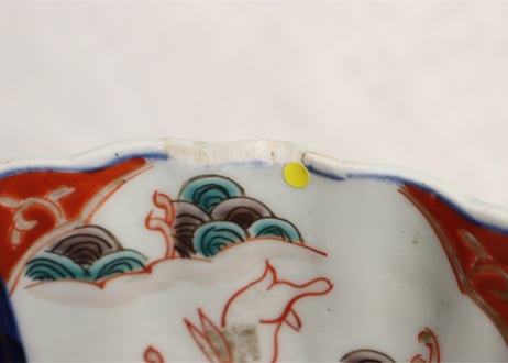 明治前期色絵三方に兎図三つ組鉢 中にニュウ,大にホツ