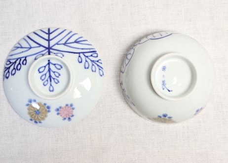 明治後期~大正染付桐と菊図蒸茶碗