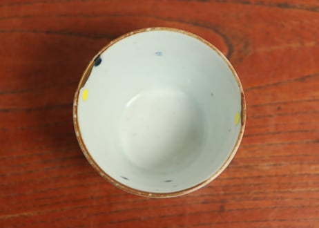江戸中期紙刷古印判女郎花図猪口　直し,高台ホツ
