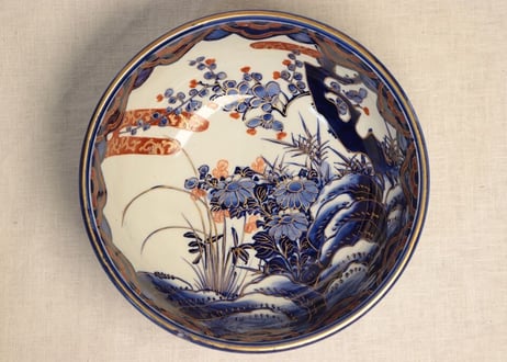 明治前期青絵金彩四君子図9寸鉢