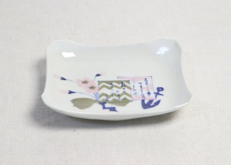 明治後期～大正染付桜と碇図長角皿