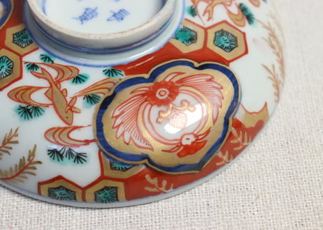 明治前期色絵柳に鮎図蓋茶碗