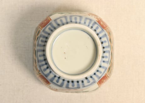 明治前期色絵山水と兎図角向付 釉剥げ
