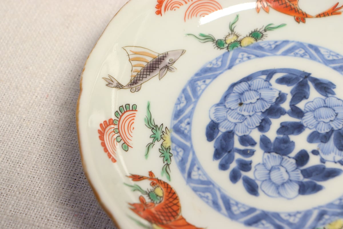 古伊万里　色絵魚形中皿　絵変わり五枚　幕末〜明治期　古器を楽しむ　愛らしい表情 T979 伊万里色絵変形皿5枚/刺身皿/長皿/アンティーク/古道具/和骨董/