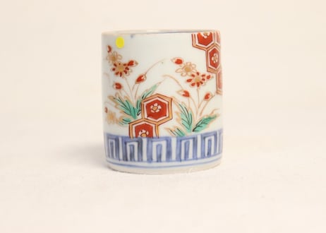 江戸中期色絵草花と亀甲図のぞき(大ぶり) ノミホツ