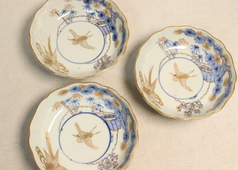 江戸幕末金彩染付松竹梅に鶴亀図なます皿②フリモノ | 吉祥寺PukuPuku