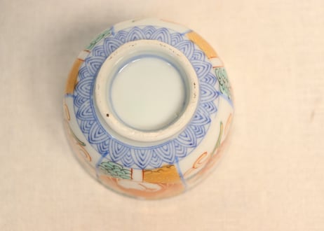 明治後期～大正色絵銅判鶴丸と牡丹図向付