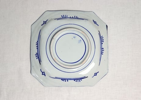 明治前期紙刷牛と童子図角皿