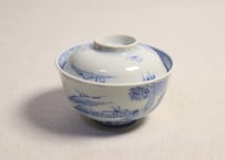 明治後期~大正染付山水図蓋茶碗①
