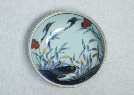 江戸後期色絵アシに水鳥図なます皿②　フリモノ