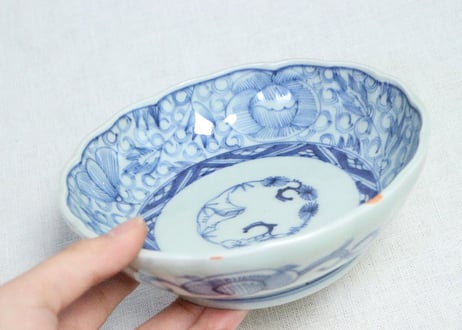 江戸幕末染付線描き牡丹図なます皿