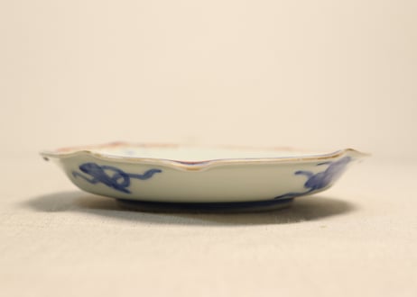 明治前期色絵桐に扇図5寸皿①濃いめ