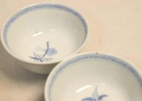 明治後期～大正染付枝に小鳥図飯茶碗①