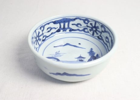 明治後期～大正染付山水図うどん鉢