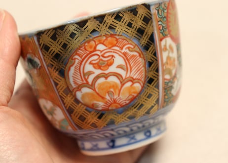 明治前期色絵桃と鶴図通り物向付①