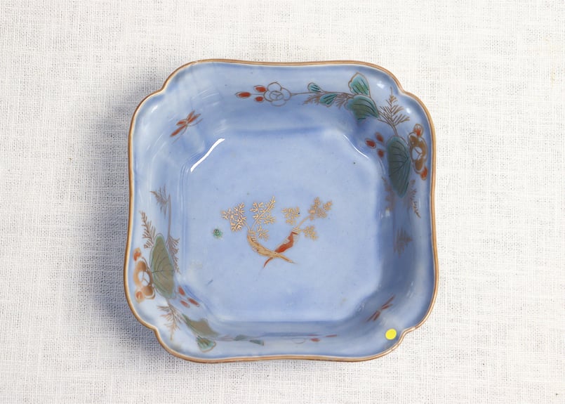 江戸中期瑠璃釉色絵人参と草花図角なます皿5客組 1客あたり傷