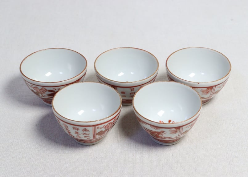 江戸幕末九谷焼赤絵瓢箪と人物図煎茶碗 5客組 | 吉祥寺PukuPuku