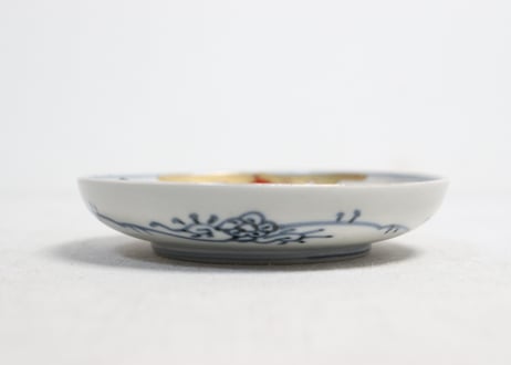 明治前期色絵流水に菊と青玉図小皿